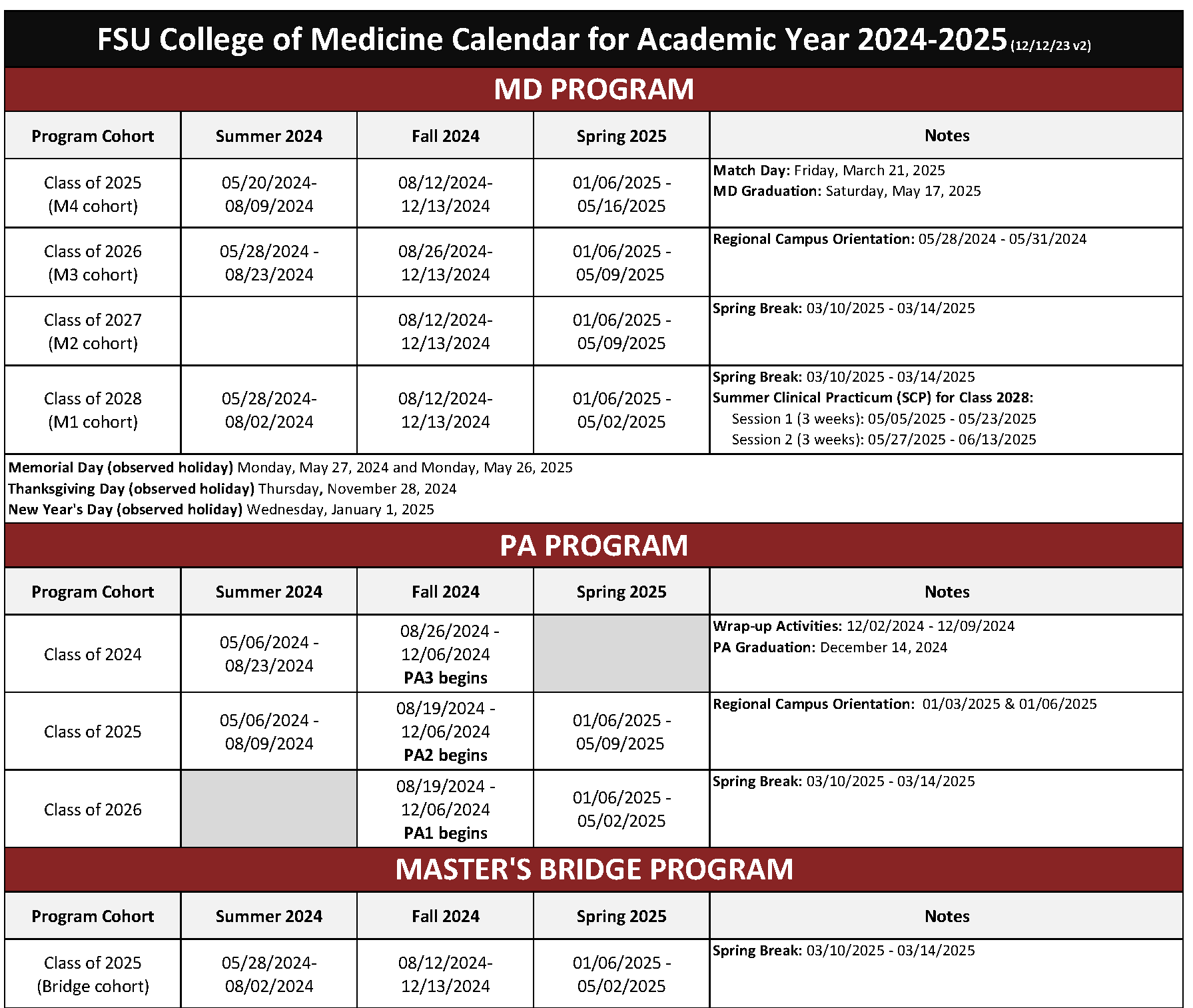 _Preview Next Academic Year Calendar *AY20242025* College of Medicine